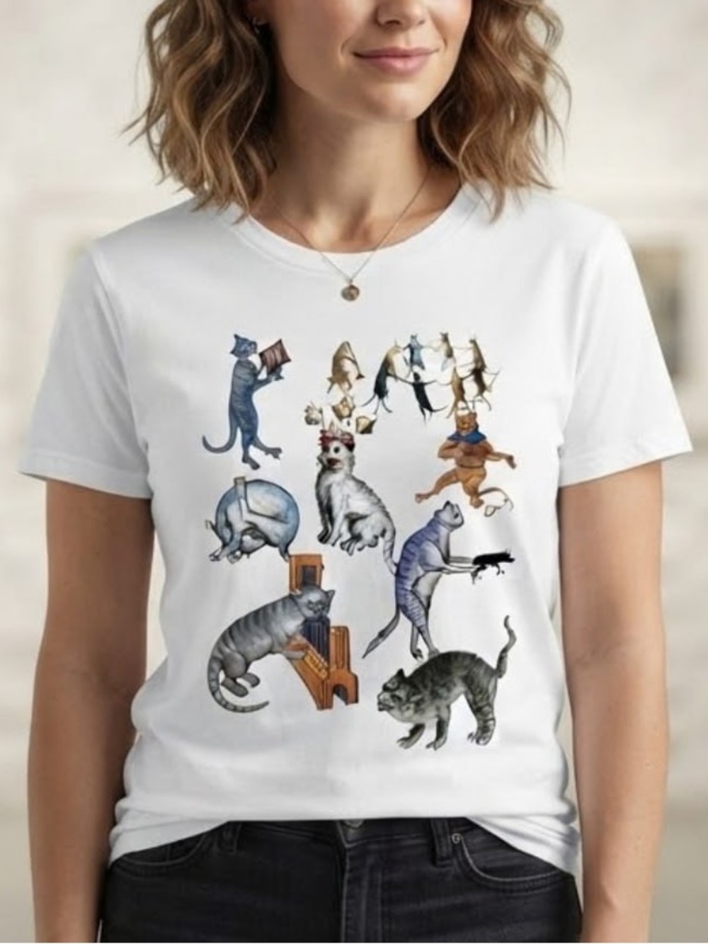 Vintage Fun Cats Graphic White T-Shirt, Designed for Lover Cats
